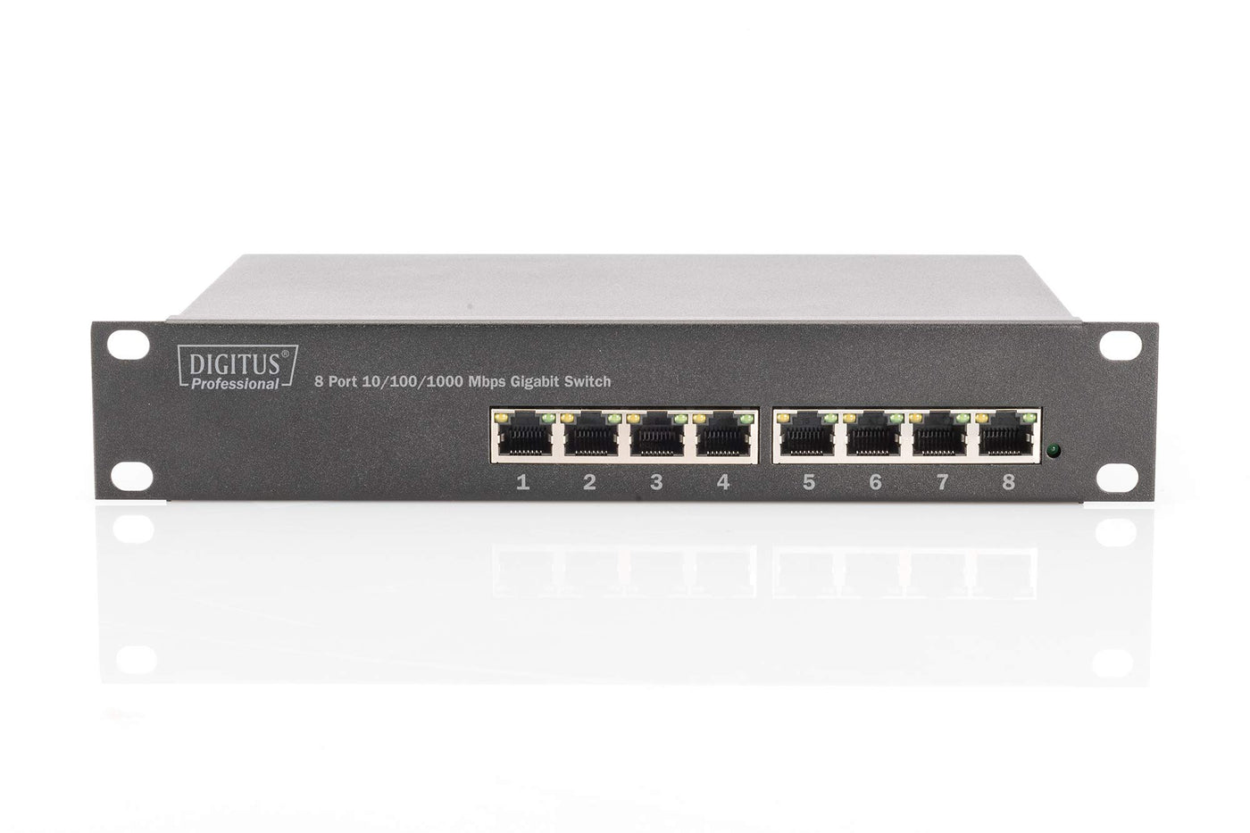 DIGITUS Gigabit Ethernet Netzwerk-Switch - 10 Zoll - 8 Ports - Unmanaged - Backplane 16 Gbps - Auto MDI/MDI-X - Schwarz