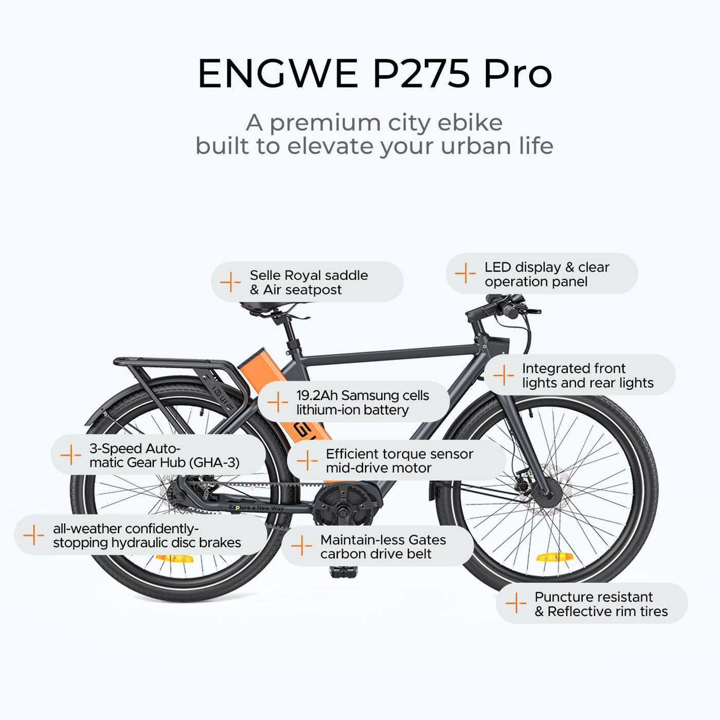 ENGWE E Bike Herren Mountainbike, Ebike 260km Reichweite durch 36V 19.2Ah Akku, E-Bike 250W Mittelmotor Max 25km/h, Elektrofahrräder 27.5 * 2.4 Zoll Reifen, Pendler Elektrofahrrad für Erwachsene P275