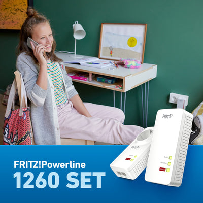 AVM FRITZ!Powerline 1260/1220 WLAN Set (WLAN-Access Point, ideal für Media-Streaming oder NAS-Anbindungen, 1.200 MBit/s, deutschsprachige Version)