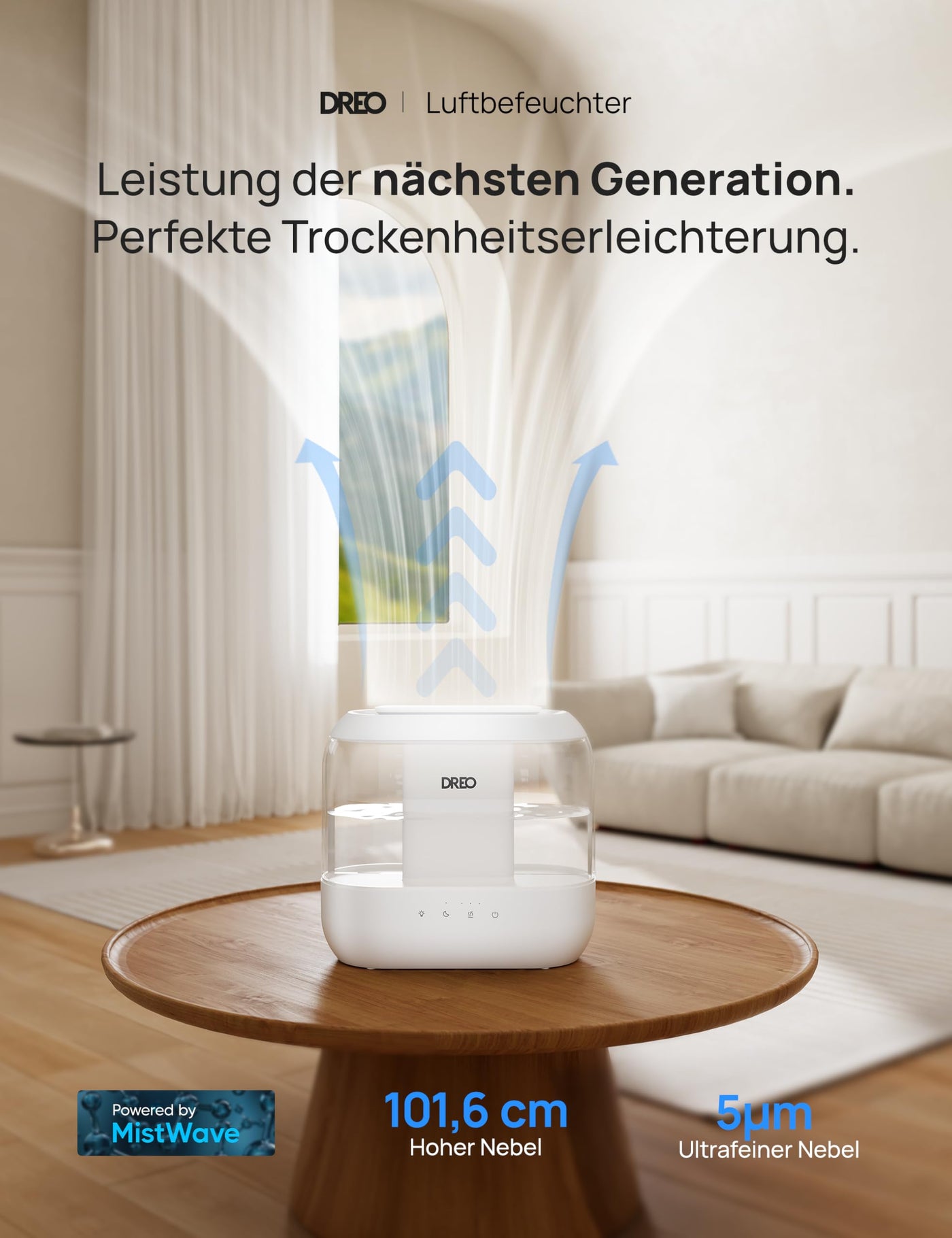 Dreo Luftbefeuchter für Schlafzimmer, Top Fill 4L Supersized Cool Mist Humidifier mit Öl-Diffusor und Nachtlicht, 32H Laufzeit, Leise Ultraschall-Luftbefeuchter für Baby-Kinderzimmer und Pflanzen