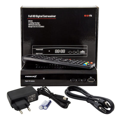 Récepteur satellite PremiumX HD 521 FTA Récepteur TV numérique par satellite DVB-S2 FullHD HDMI SCART 2X Lecteur multimédia USB, alimentation externe 12 V