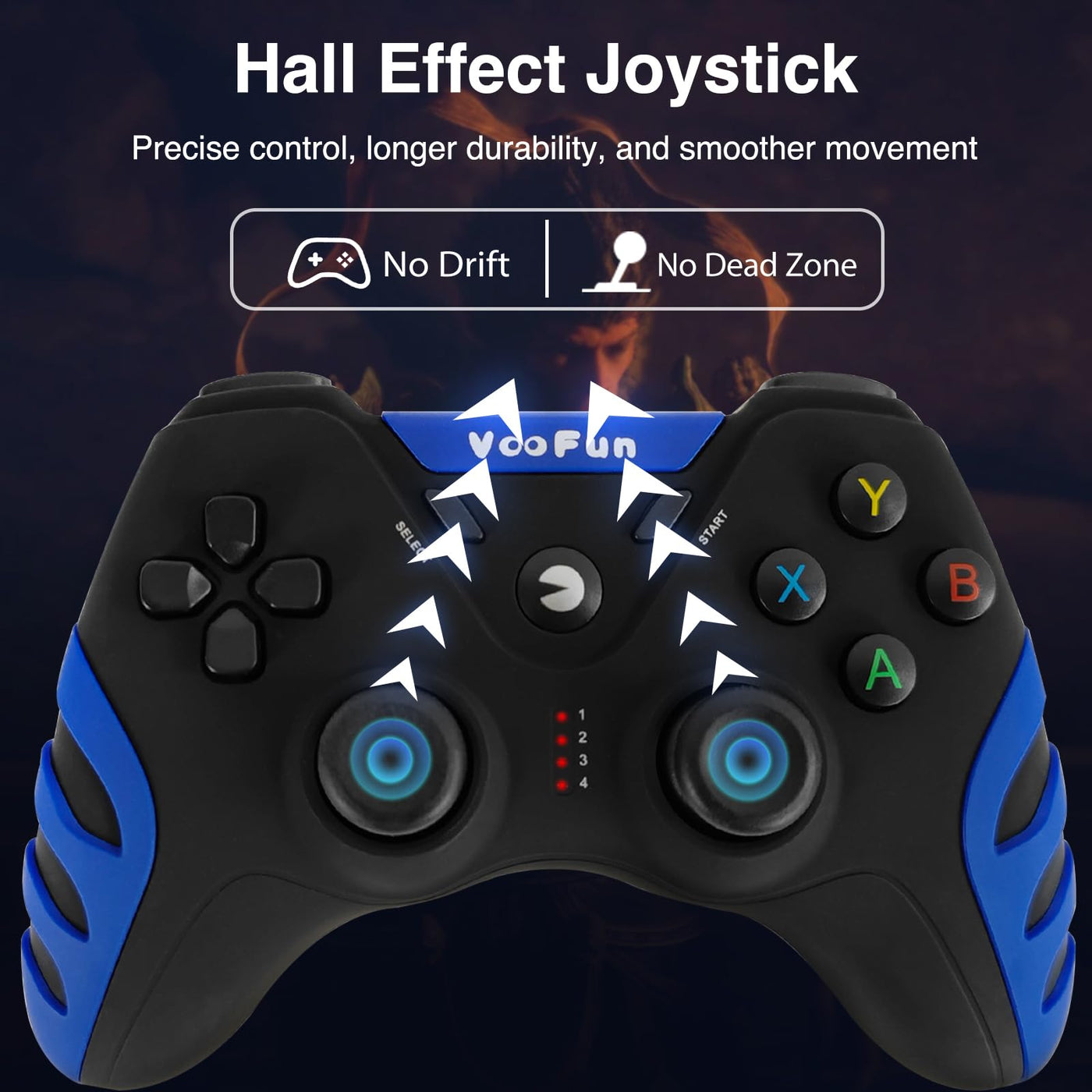 VooFun PC Controller, Wireless PS3 Controller PC Gamepad mit Hall Effekt Joystick, Dual-Vibration, Gaming Controller für PC Windows 7/8/10/11, PS3, Steam, Android Smart TV, TV Box, Raspberry Pi, Blau