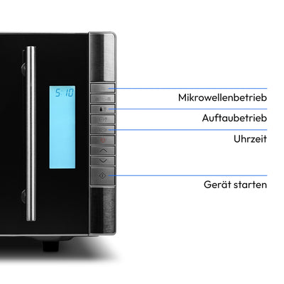 MEDION MD 14482 Mikrowelle mit Grill / 20L Garraum / 8 Automatikprogramme/Auftaufunktion / 800 Watt Mikrowellen- und 1000 Watt Grillleistung/Zeitschaltuhr/Grillrost/silber/schwarz