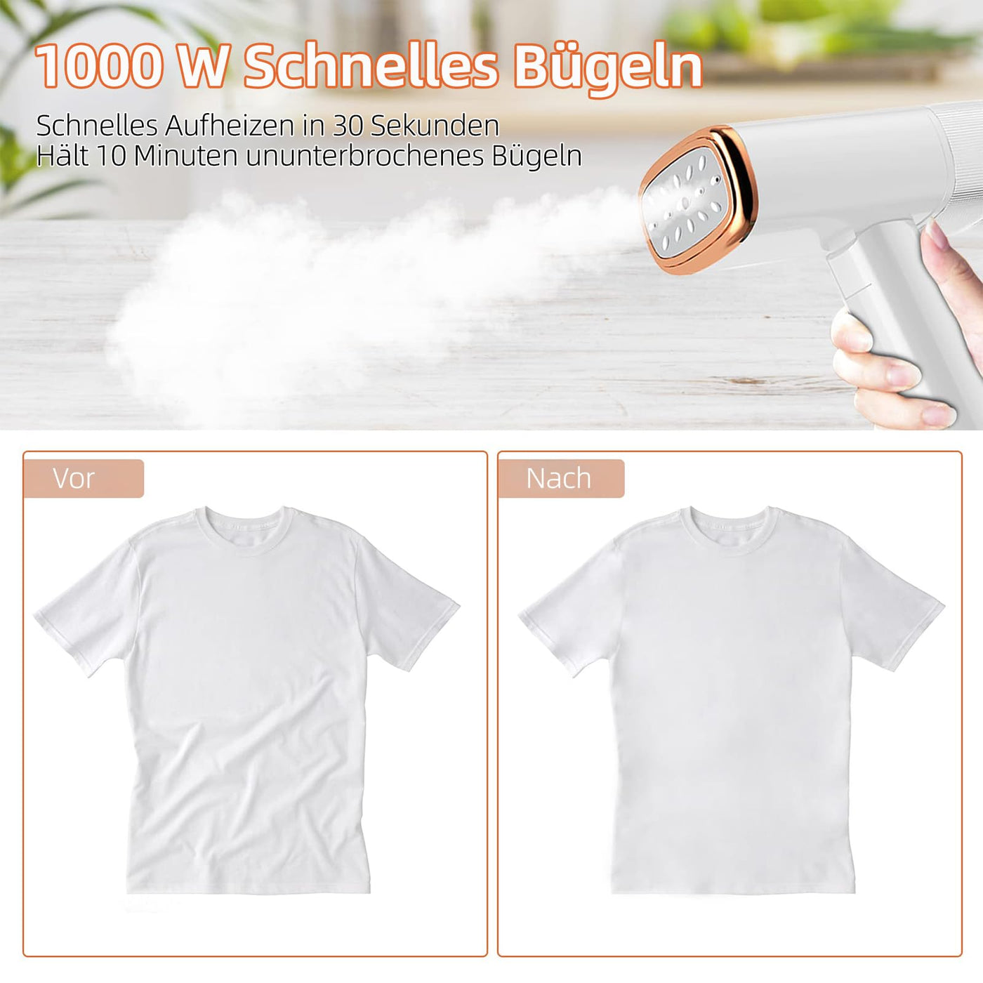 Dampfglätter,1000W Steamer Dampfglätter mit 150 ml Wassertank, Tragbar Hand Dampfbügeleisen geeignet für alle Stoffe für Zuhause, Reisen, Zuhause und Büro,Weiß