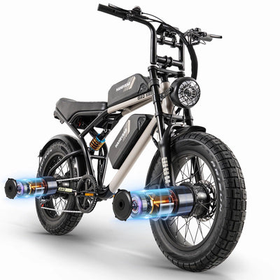 Elektrofahrrad, 20 Zoll E Bike Herren 160NM Doppelmotor | 2*18Ah Lithium Doppelbatterie EBIKE für Erwachsene, Vollgefedertes All-Terrain mit Hydr. Bremsen, Offroad E-Mountainbike, Elektro Motorrad