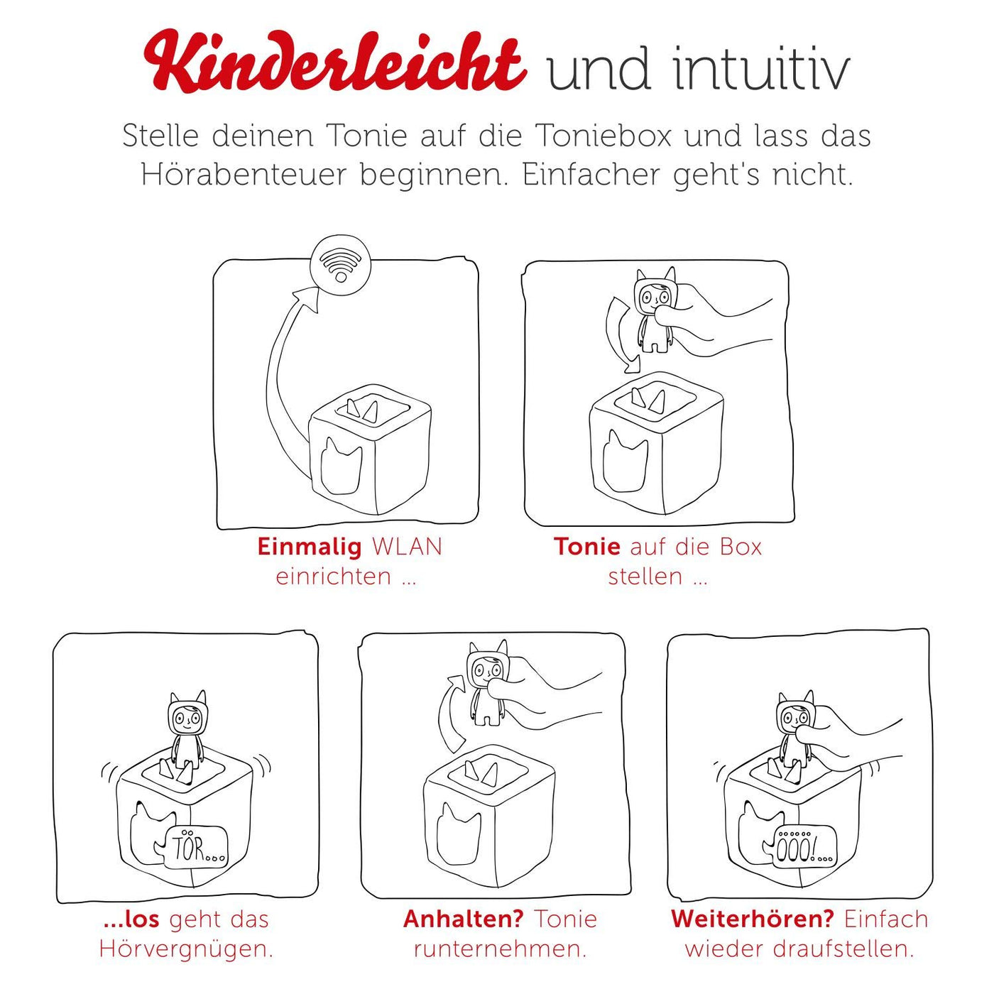 tonies Toniebox Starter Set inkl. 1 Kreativ Figur – Audioplayer für Hörbücher und Lieder für Kinder, einfach zu bedienende kabellose Musikbox BZW. Lautsprecher, 7 Std. Akku, Beere