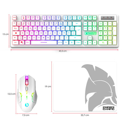 Empire Gaming - Armor RF800 Pack Clavier Souris Gaming sans Fil AZERTY (Français-Layout) RGB Avec Tapis de Souris -Clavier 2.4G -Souris 4800 DPI -PC PS4 PS5 Xbox One/Series Mac - Blanc