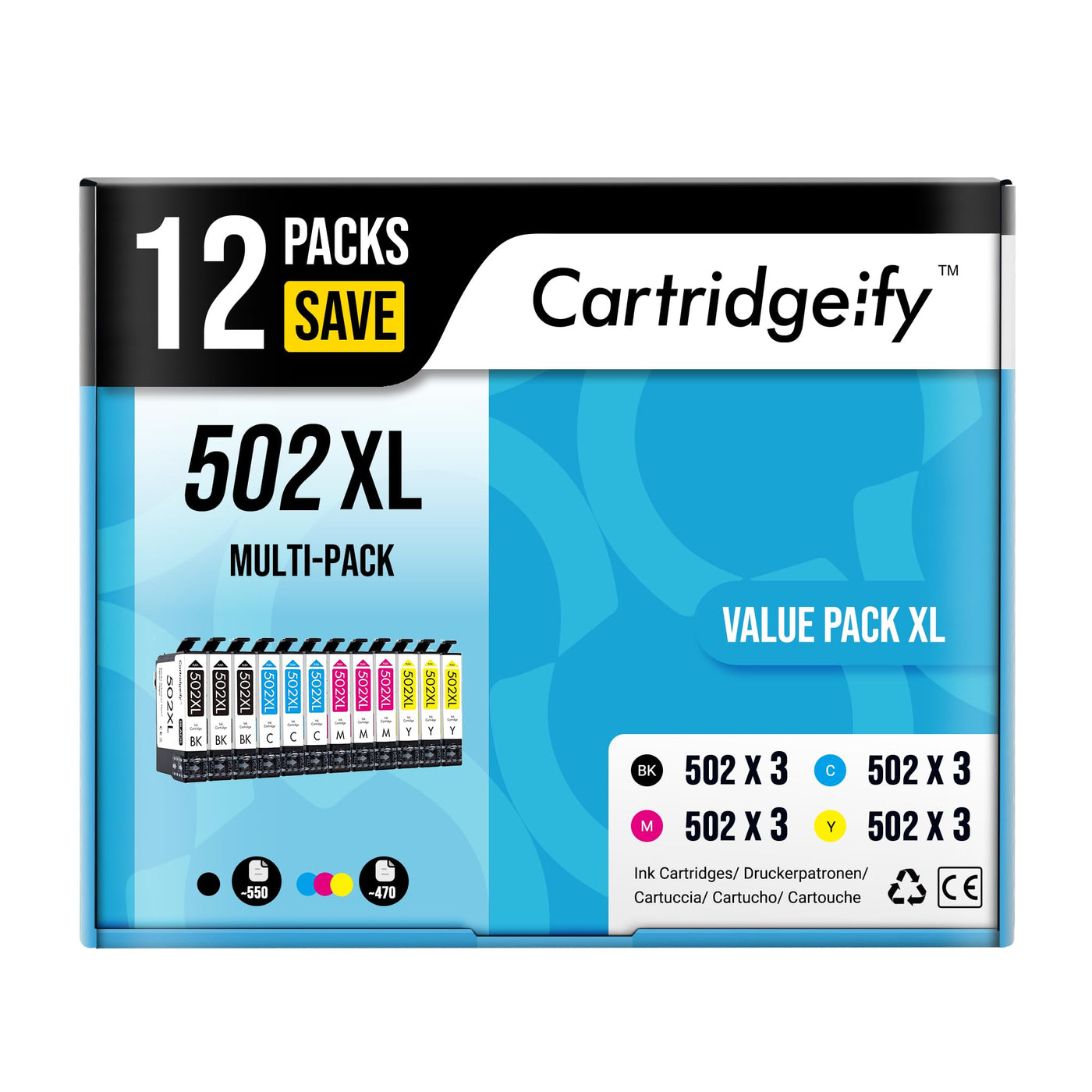 Cartridgeify 502XL Druckerpatronen Kompatibel mit Epson 502 XL Patronen Multipack, für Expression Home XP-5100 XP-5105 XP-5155 XP-5150, Workforce WF-2860 WF-2865 WF-2880 WF-2885 WF-2860DWF WF-2865DWF