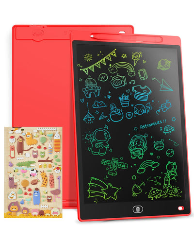 Genialba LCD Schreibtafel 12 Zoll, Buntes LCD Schreibtablett, Kindergeschenk, LCD Writing Tablet Elektronischer Tablette, Grafiktablett für Kinderspiele 2 3 4 5 6 7 Jahre alte Mädchen (Rot)