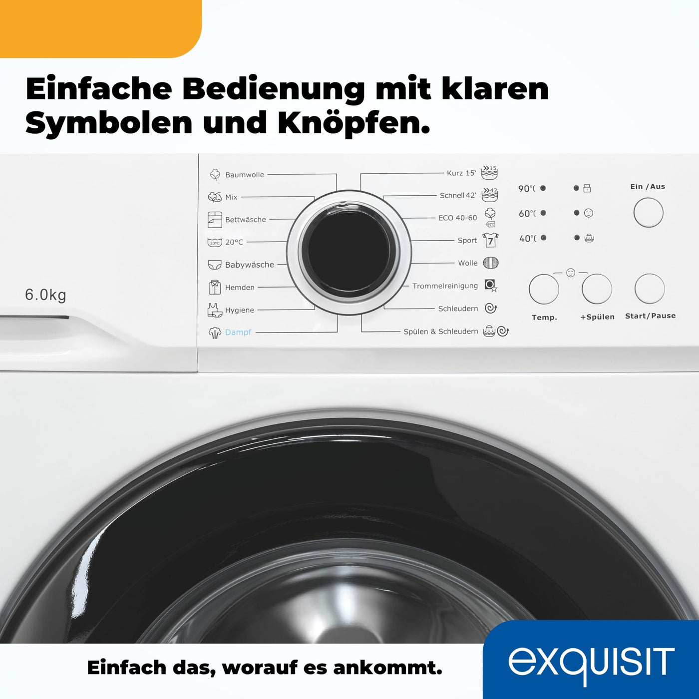 Exquisit Waschmaschine 6kg, Energieeffizienzklasse A, max. 1000 U/min, ECO 40-60, Kurzprogramm, Kindersicherung, 16 Waschprogramme, WA56110-020A weiss