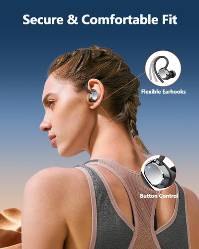 Bluetooth Kopfhörer Sport, Kopfhörer Kabellos Bluetooth 5.3 mit 4 ENC Noise Cancelling Mic, 128 Std mit Ladekoffer LED Anzeige, Bequemer Sitz, IPX7 wasserdichte Ohrhörer mit Ohrhaken für iOS Android