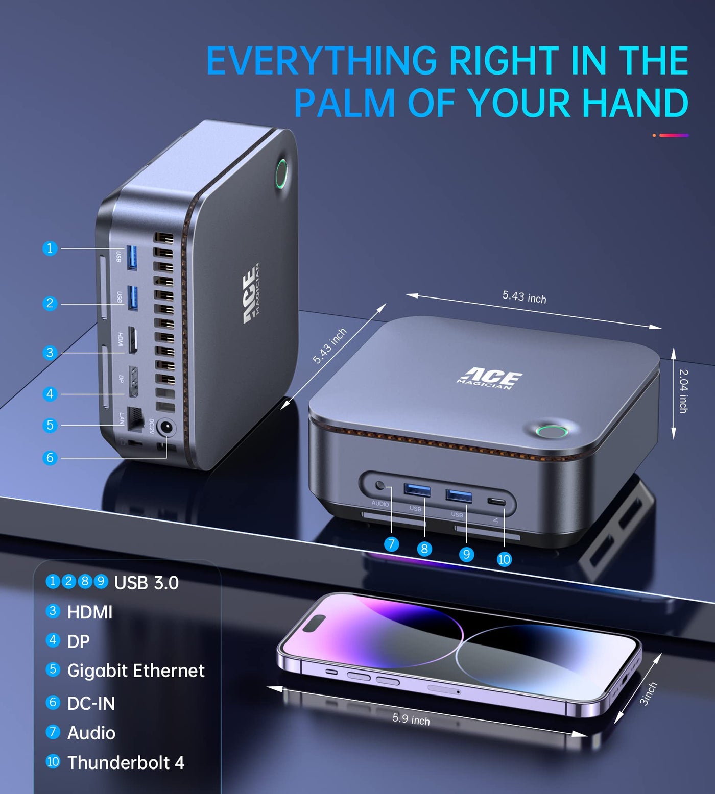 ACEMAGICIAN Mini PC, Core i5 11320H,32GB DDR4 RAM 512GB SSD Micro Desktop Computer,Thunderbolt 4/DP/HDMI Triple Output, Iris Xe Graphics 96EU Support 8K,Fingerprint,Built-in Speaker