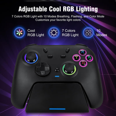 DuLingKer PC Controller mit Ladestation, Wireless Switch Controller für Switch/PC Windows/Steam mit Hall Effekt Trigger/Joystick(Kein Drift), RGB Licht, M1/M2 Taste, Game Controller für PC/Switch