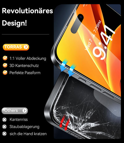 TORRAS für iPhone 16 Pro Max für Panzerglas [Full Screen] TOP Bruchsicherheit Folie für iPhone 16 Pro Max Schutzfolie 9H+ Schutzglas [Auto-Installation] Anti-Fingerabdruck, 2 Stück