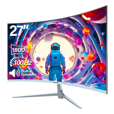 Gawfolk Curved Monitor 27 Zoll 100Hz mit Lautsprecher, 1800R Gebogen PC Bildschirm FHD 1080P, Weiß Computerbildschirm mit Eye Care Technologie HDMI VGA, unterstützt VESA