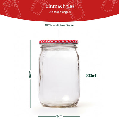 Blumixx Einmachgläser mit Schraubdeckel 8er Pack Einmachglas mit Deckel - 900ml Fassungsvermögen - Ideal für Erntezeit, Konservierung & stilvolle Aufbewahrung