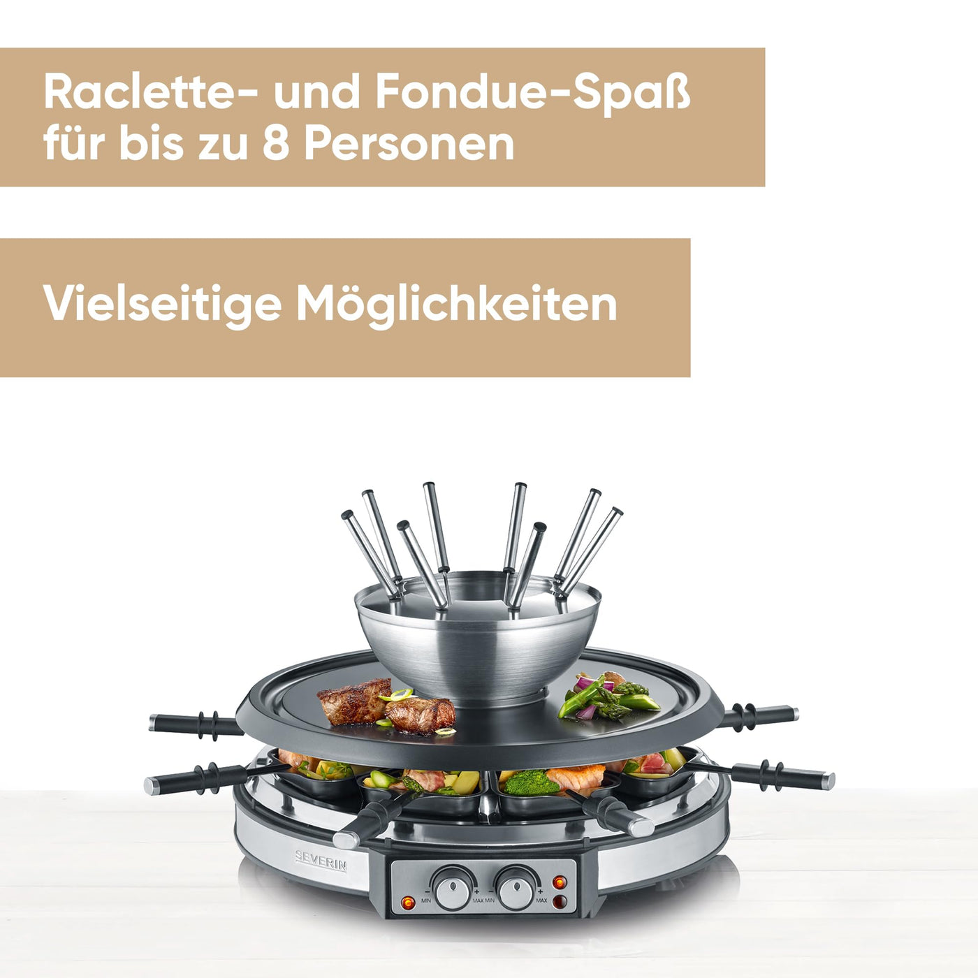 SEVERIN 2348-000 RG 2348 Raclette-Fondue-Kombination, Kunststoff, Edelstahl-gebürstet-schwarz