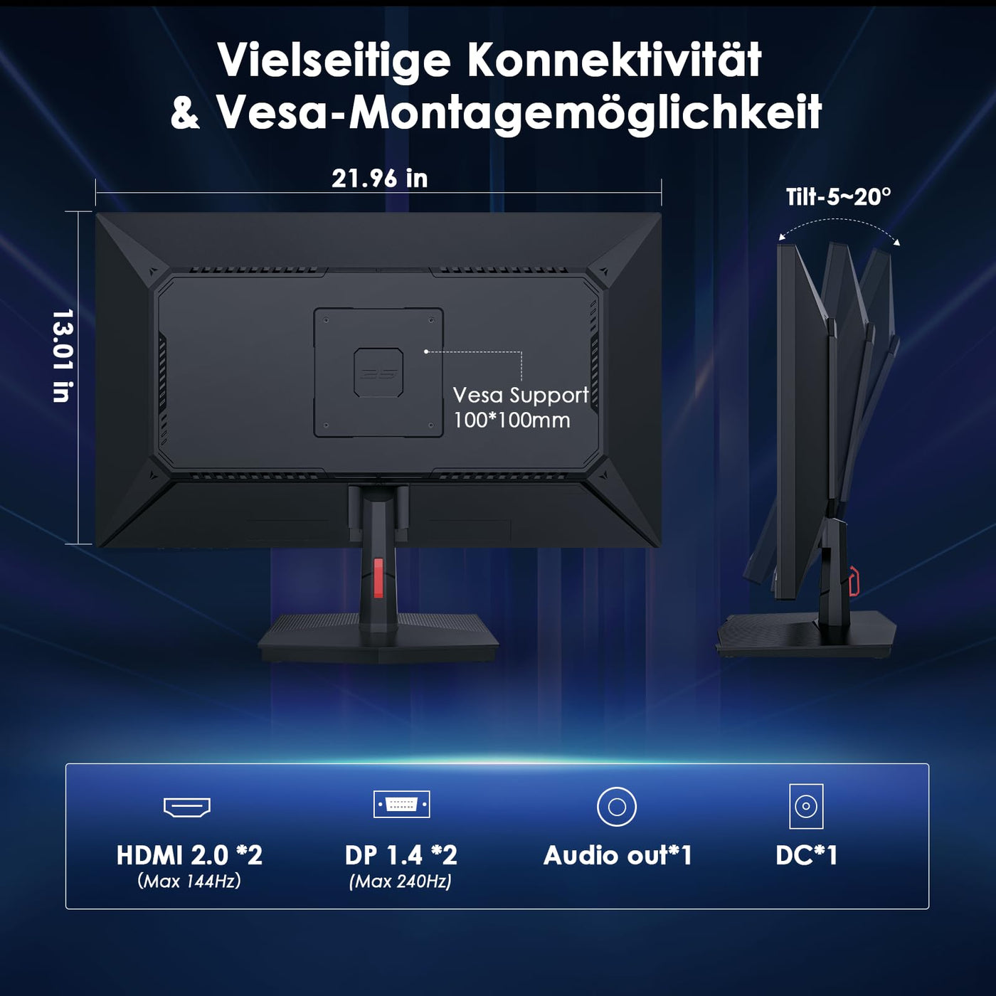 TITAN ARMY 240Hz 1440P Gaming Monitor 24.5 Zoll, QHD 2560 x 1440, Fast IPS 1ms GTG, Adaptive Sync Rahmenloser Monitor, 126% sRGB, HDR10, Low Blue Light, 100*100 VESA, HDMI 2.0 DisplayPort 1.4 P2510S