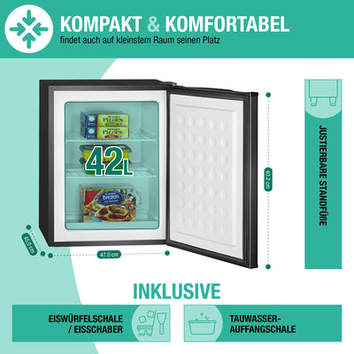 Bomann® Gefrierschrank klein mit 42L Nutzinhalt | Mini Gefrierschrank mit 2 herausnehmbaren Gitterablagen | Gefrierschrank mit wechselbarem Türanschlag & stufenloser Temperaturreglung |GB 7236 schwarz