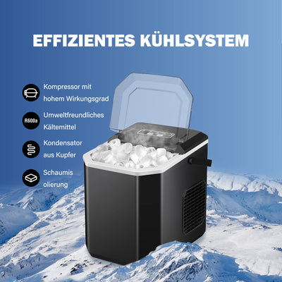 FOOING Eiswürfelmaschine Mini Tragbar,12kg/24h, Kompakt Eiswürfelbereiter Maschinen Arbeitsplatte,6-Minuten-Schnelleis-Maschine,Selbstreinigende ice maker für Zuhause, 2 Größen von Eis