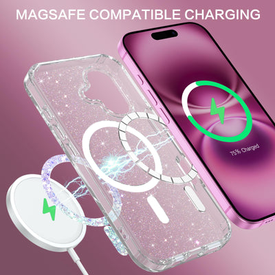 BENTOBEN für iPhone 16 Plus Hülle Handyhülle Glitzer, Magnetisches iPhone 16 Plus 6.7" Case mit Mag-Safe Muster Slim Bumper Silikon Cover Dünn Hülle für Frauen Mädchen Bling Transparent