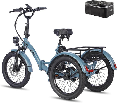 Fafrees Elektro Dreirad 20"*3.0 Zoll, F20 Mate e-Bike Dreirad klapprad, Lastendreirad 48V 18.2Ah Akku, e Bike 3 Rad 65N.m (Gepäckkorb hinten-Blau)