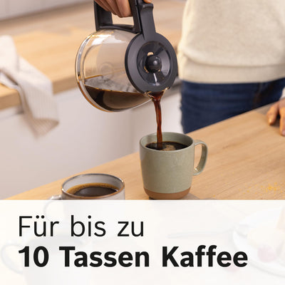 Bosch Filterkaffeemaschine MyMoment TKA2M113, Glaskanne 1,25 L, für 10-15 Tassen, 40min Warmhaltefunktion, Tropfstopp, schwenkbarer Filterträger, abnehmbarer Wassertank, 1200 Watt, Schwarz matt