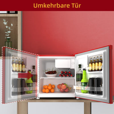 CHIQ Mini Bar Kühlschrank 46 L, Mini Kühlschrank Table Top, 49,6 x 47,4 x 44,7 cm (HxBxT), E Energieverbrauch 80 kWh/Jahr,Sehr Leise 39dB, Rot