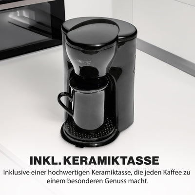 Clatronic® 1-Tassen-Kaffeeautomat | Kaffeemaschine perfekt für Singles | Filterkaffeemaschine inkl. Keramiktasse | kleine Kaffeefiltermaschine ideal für unterwegs | KA 3356