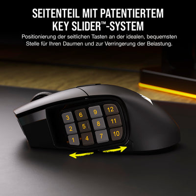 CORSAIR SCIMITAR ELITE WIRELESS MMO Gaming Mouse - 26.000 DPI - 16 Programmierbare Tasten - Bis zu 150 Stunden Akkulaufzeit - iCUE-Kompatibel - PC, PS5, PS4, Xbox - Schwarz