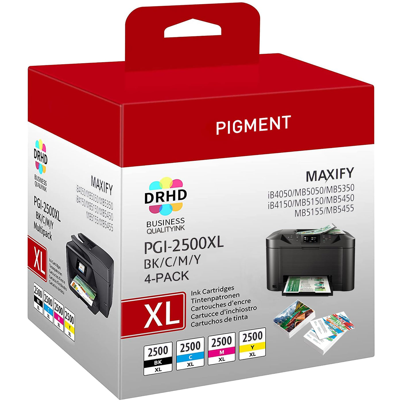 4er-Pack 2500XL Kompatibel mit Canon PGI-2500XL PGI 2500XL Multipack Druckerpatronen (Schwarz, Blau, Rot, Gelb) für Canon Maxify MB5050 MB5150 MB5155 MB5300 MB5350 MB5400 MB5450 MB5455 iB4050 iB4150