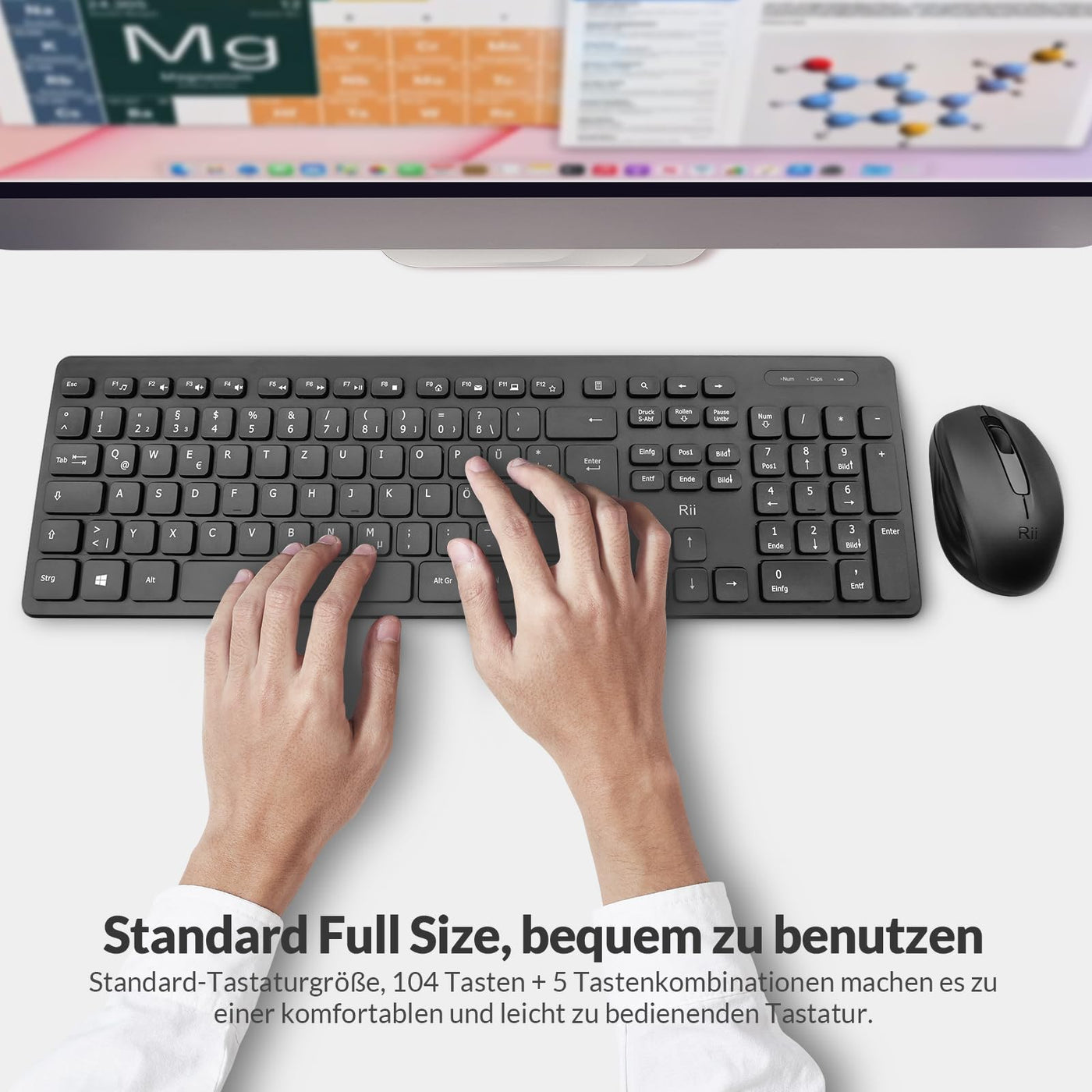 【2-Pack】 Rii Tastatur Maus Set kabellos, Funktastatur mit Maus, Wireless Keyboard and Mouse, Für PC/Laptop/Windows/Smart TV, Deutsches Layout - schwarz