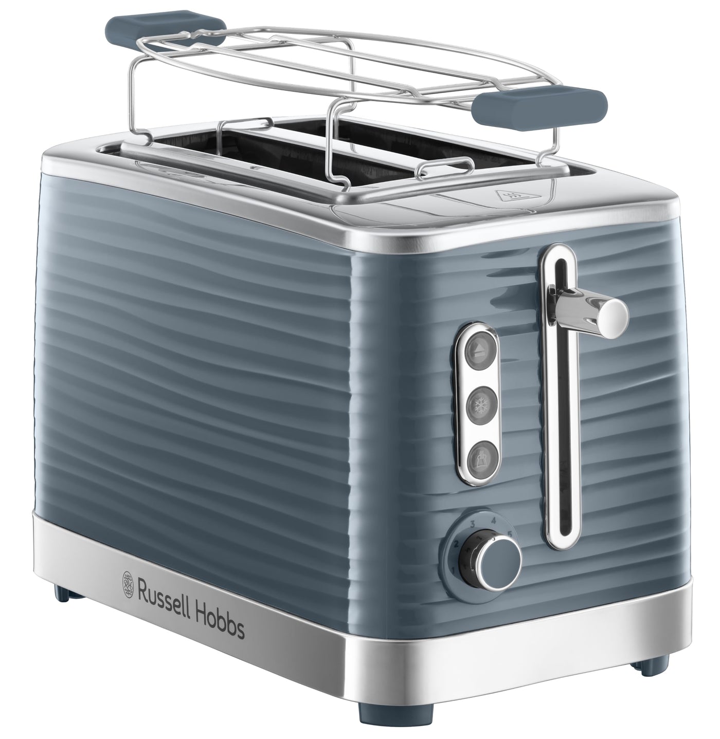 Grille-pain Russell Hobbs [pour 2 tranches] Inspire Grey avec structure brillante de haute qualité (fentes de toast extra larges, y compris grille à pain, 6 niveaux de brunissage + fonction décongélation et réchauffage) 24373-56