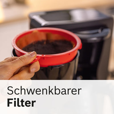 Bosch Filterkaffeemaschine MyMoment TKA2M113, Glaskanne 1,25 L, für 10-15 Tassen, 40min Warmhaltefunktion, Tropfstopp, schwenkbarer Filterträger, abnehmbarer Wassertank, 1200 Watt, Schwarz matt