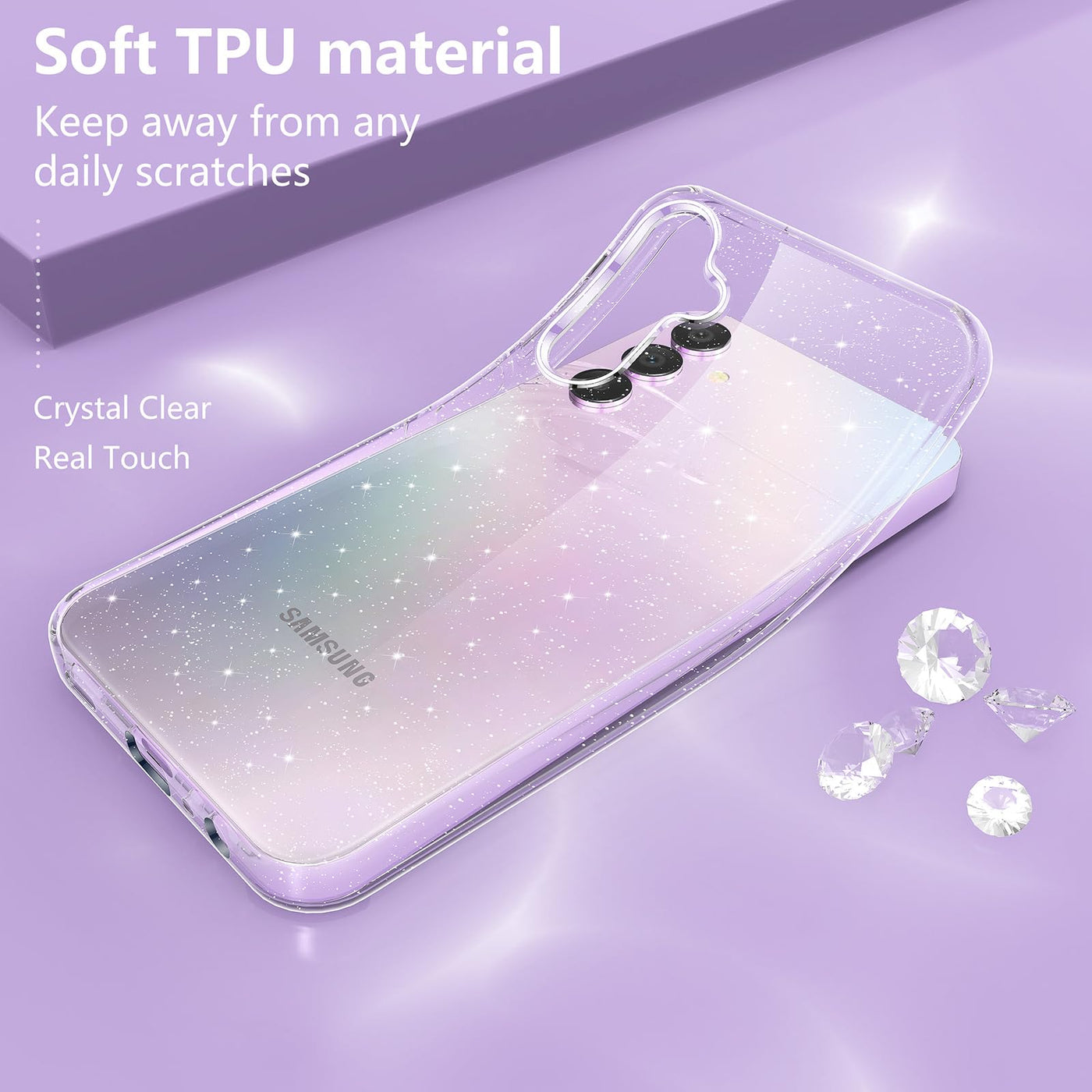 YIRSUR Glitzer Hülle für Samsung Galaxy A55 5G, mit 2 Stück Glasfolie, Transparent Handyhülle Bling Weiche TPU Silikon Stoßfest Schutzhülle für Frauen und Mädchen