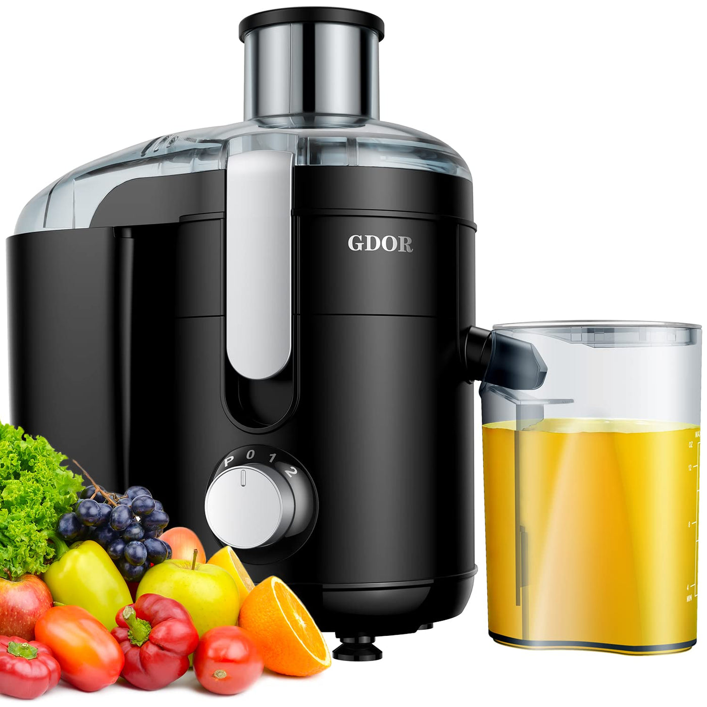 GDOR Entsafter 600W Entsafter Gemüse Und Obst Mit Großem 65mm Einfüllschacht 3 Geschwindigkeiten Juicer Hohe Ausbeute Juicer Machine Leicht Zu Reinigen Kompakte Juicers BPA-freie Reinigungsbürste