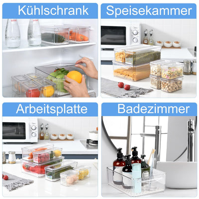 KUMD 10 Stück kühlschrank organizer, stapelbare kühlschrank organizer mit deckel, BPA-frei, klar Obst-Aufbewahrungsbehälter für Kühlschrank-Organizer, für Lebensmittel, Obst, Gemüse