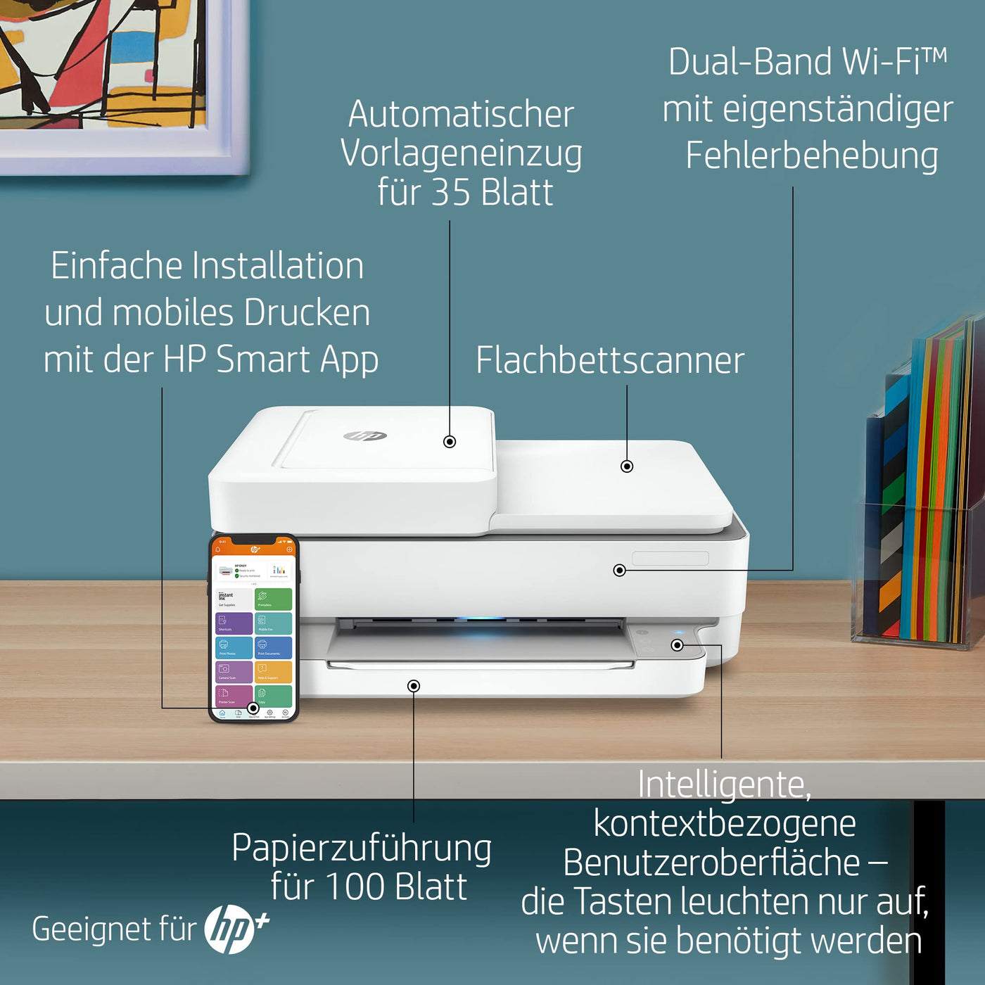 HP ENVY 6420e Multifunktionsdrucker, 20€ Cashback, 3 Monate gratis drucken mit HP Instant Ink inklusive, HP+, Drucker, Kopierer, Scanner, Mobiler Faxversand, WLAN, Automatischer Dokumenteneinzug