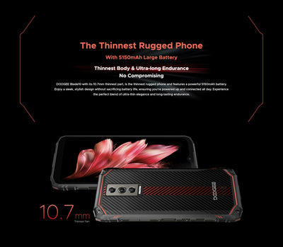 DOOGEE Blade 10 Smartphone ohne Vertrag (2024), 9GB + 128GB, 5150mAh Akku, 11mm Thin Simlockfreie Handys, Robustes 4G, 16MP Kamera + 8MP Outdoor Handy, Android 14, 6.56 Zoll, NFC Schwarz