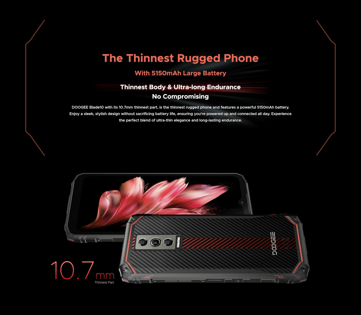 DOOGEE Blade 10 Smartphone ohne Vertrag (2024), 9GB + 128GB, 5150mAh Akku, 11mm Thin Simlockfreie Handys, Robustes 4G, 16MP Kamera + 8MP Outdoor Handy, Android 14, 6.56 Zoll, NFC Rot