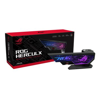 ASUS ROG Herculx Grafikkartenhalter (Stützhöhe 72-128 mm, Montage ohne Werkzeug, integrierte Wasserwaage, Aura Sync, Schwarz)