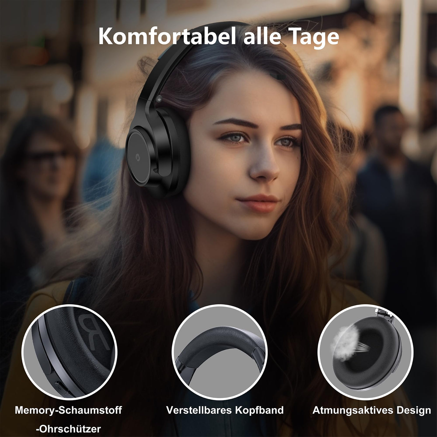 Lankey Sound Bluetooth Kopfhörer Over-Ear,70 Std Kopfhörer Kabellos Bluetooth,Kabellose Kopfhörer mit 3 Eq-Modi,HiFi-Stereo,Eingebautem Hd-Mikrofon,Kopfhörer Bluetooth für Handys/Ipad/Laptops/Pc