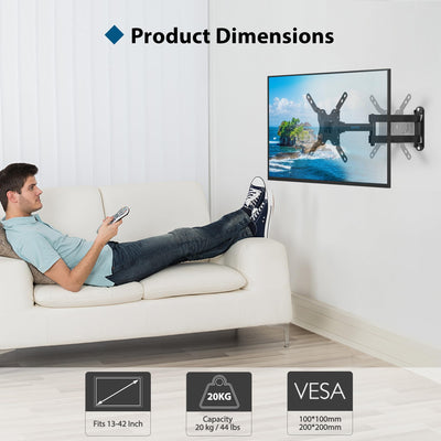 BONTEC TV Wandhalterung für 13-42 Zoll LED-LCD-OLED-Fernseher, neigbar, schwenkbar und um 360° drehbar, Wandhalterung Fernseher bis 20 kg, mit Sicherheitsschrauben, max. VESA 200 x 200 mm