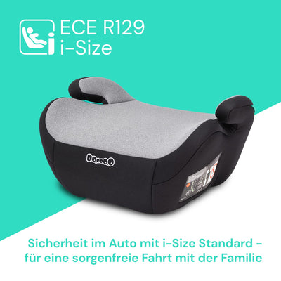 Booboo Safety Madrid Sitzerhöhung Auto Kinder, Kindersitzerhöhung ohne Isofix 125 bis 150 cm, (ca. 15-36 kg), Sitzschale i-SizeBlack Grey