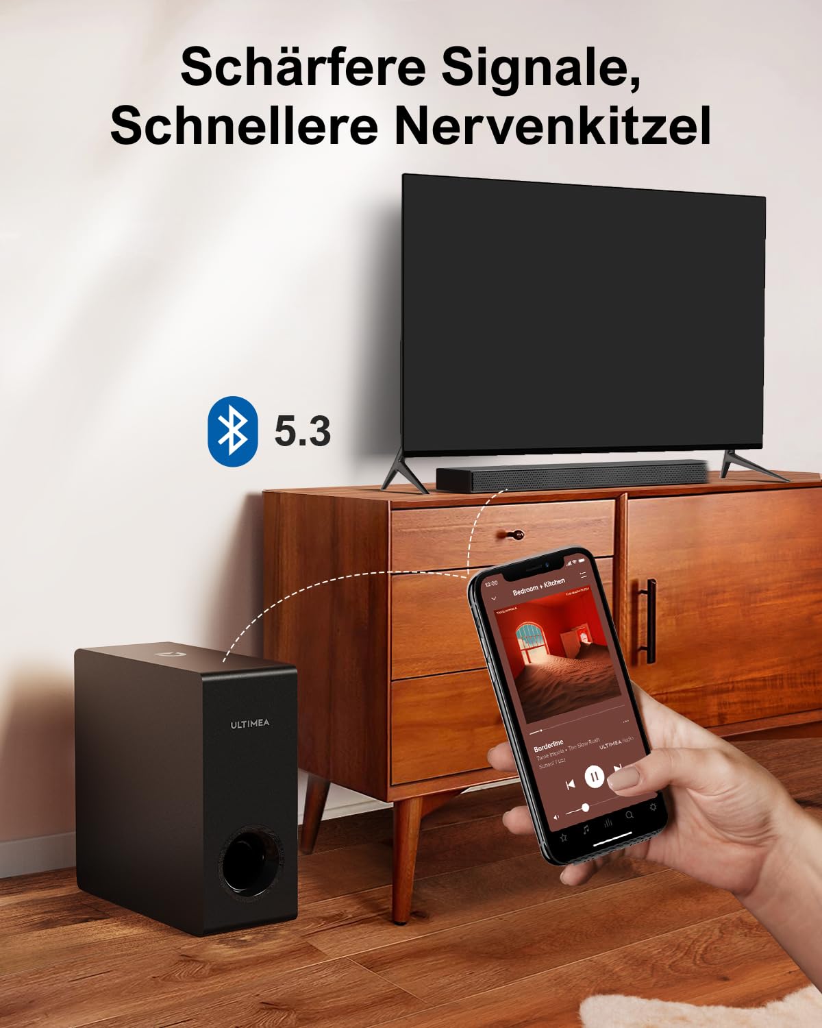 ULTIMEA Soundbar für TV Geräte mit Dolby Atmos, BassMAX, 3D Surround Sound System für TV Lautsprecher Heimkino, Soundbar mit Subwoofer, 5.3 Bluetooth PC Sound Bars, 190W Spitzenleistung, Nova S50