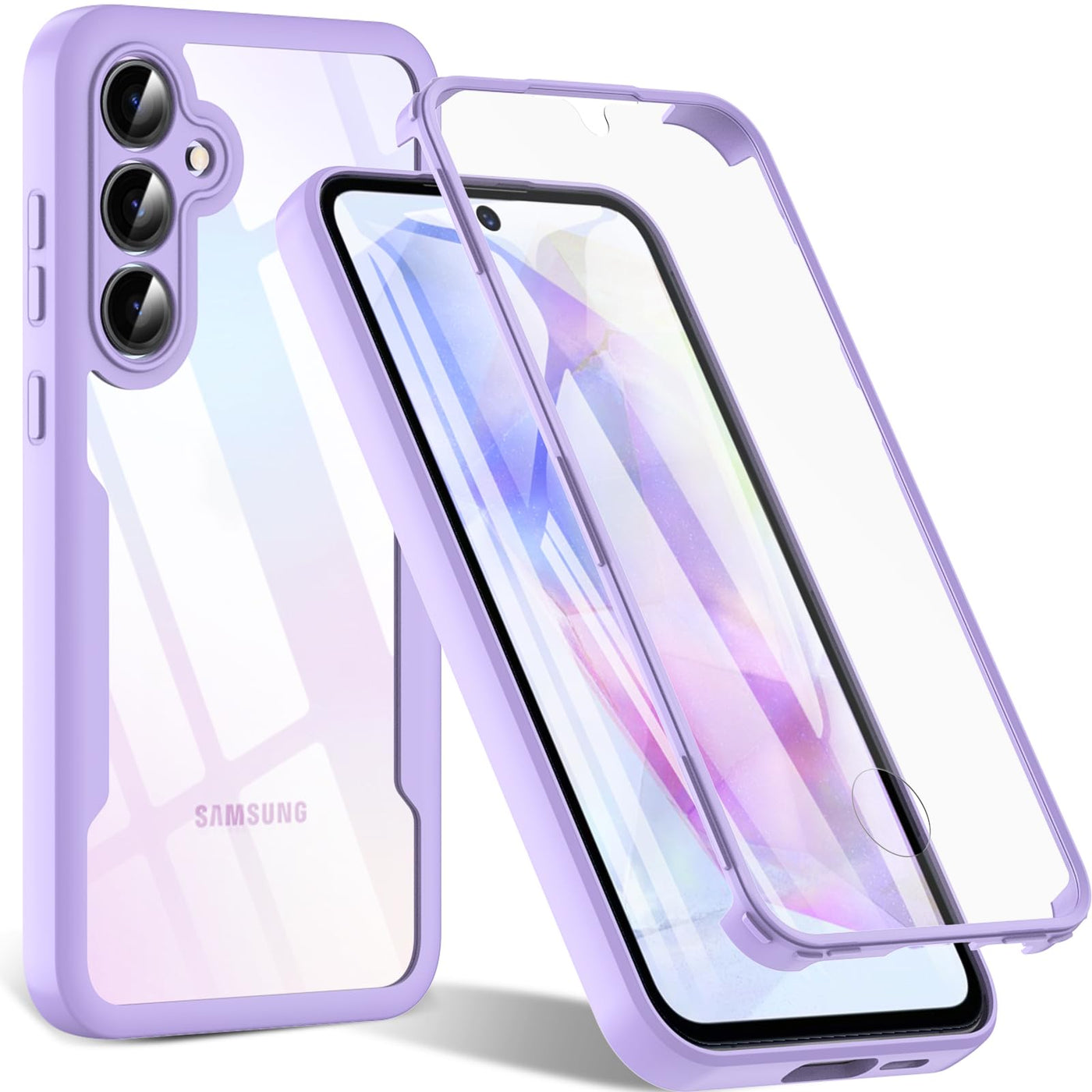 OWKEY für Samsung Galaxy A55 Hülle, Stoßfest Silikon Samsung A55 5G Handyhülle, 360° Rundumschutz Schutzhülle mit Integriertem Displayschutz, Bumper Case für Samsung Galaxy A55 (Lila)