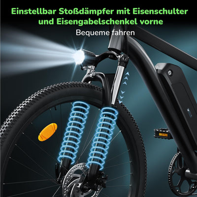 E Bike für Herren Damen, 26 Zoll E-Mountainbike Abnehmbarer 10.4Ah Akku,7-Gang Pro,3.5H Schnellladung,5 Fahrmodi, Elektrofahrrad Reichweite Max 100km,250W Motor Electric Fahrrad mit Schutzblech