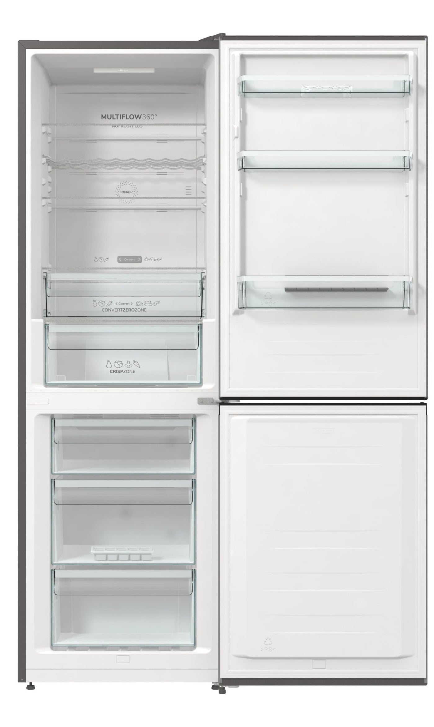 Gorenje NRK61CA2XL4Z Kühl-Gefrierkombination/NoFrostPlus/Multiflow 360° / ConvertZeroZone/AdaptTech/LED Display / 185 cm/Kühlteil 255 l/Gefrierteil 106 l / 35 dB/EEK: C/Edelstahl