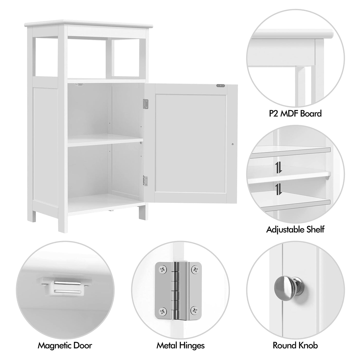 Yaheetech 4-stufiger Badezimmerschrank Bodenschrank mit Einzeltür & Verstellbarem Einlegeboden Standschrank fürs Badezimmer/Wohnzimmer/Küche/Flur/Kleine Räume Weiß