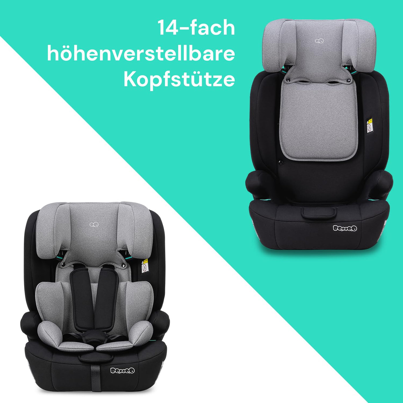 Booboo Safety Berlin, i-Size Kindersitz ohne Isofix ab 1 Jahr, Autositz von 76 bis 150 cm, mitwachsend - Black Grey